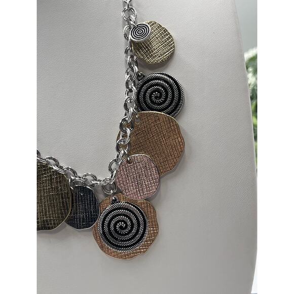 Chicos Mixed Metal Spiral Textured Coin Disc Dangle Necklace - Picture 3 of 8
